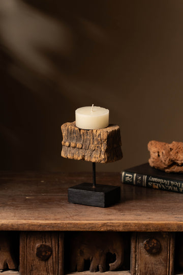 Vintage Carved Wooden Candle Holder - Design 3