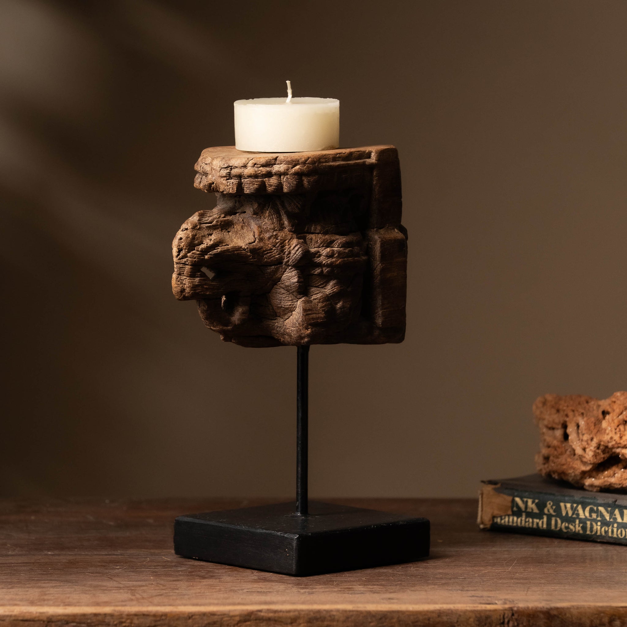 Vintage Carved Wooden Candle Holder - Design 4