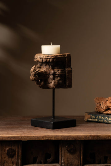 Vintage Carved Wooden Candle Holder - Design 4