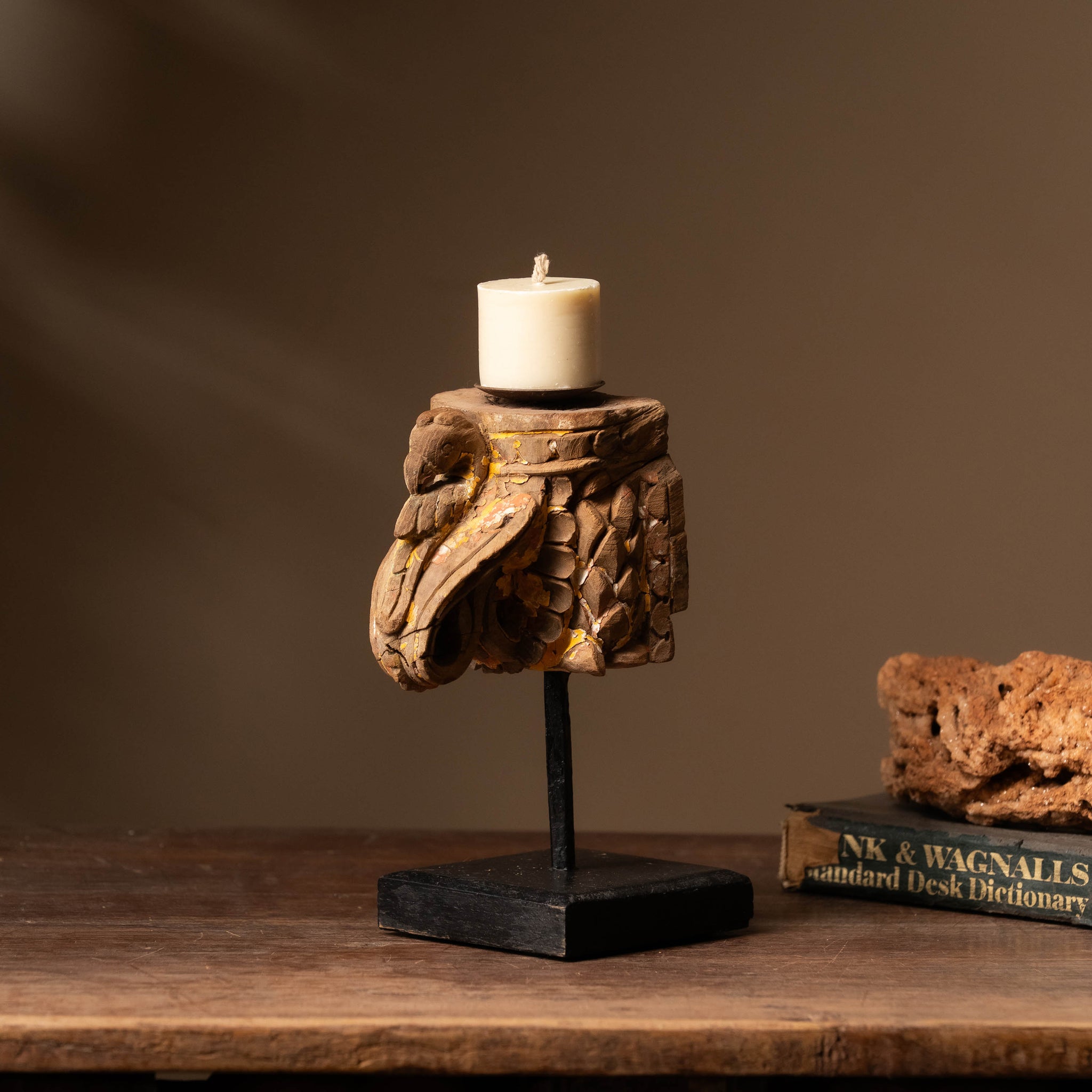 Vintage Carved Wooden Candle Holder - Design 6