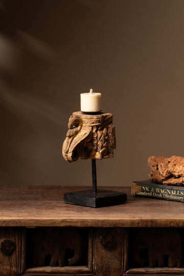 Vintage Carved Wooden Candle Holder - Design 6