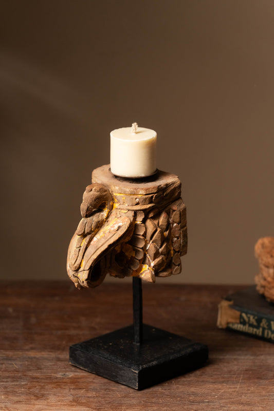Vintage Carved Wooden Candle Holder - Design 6