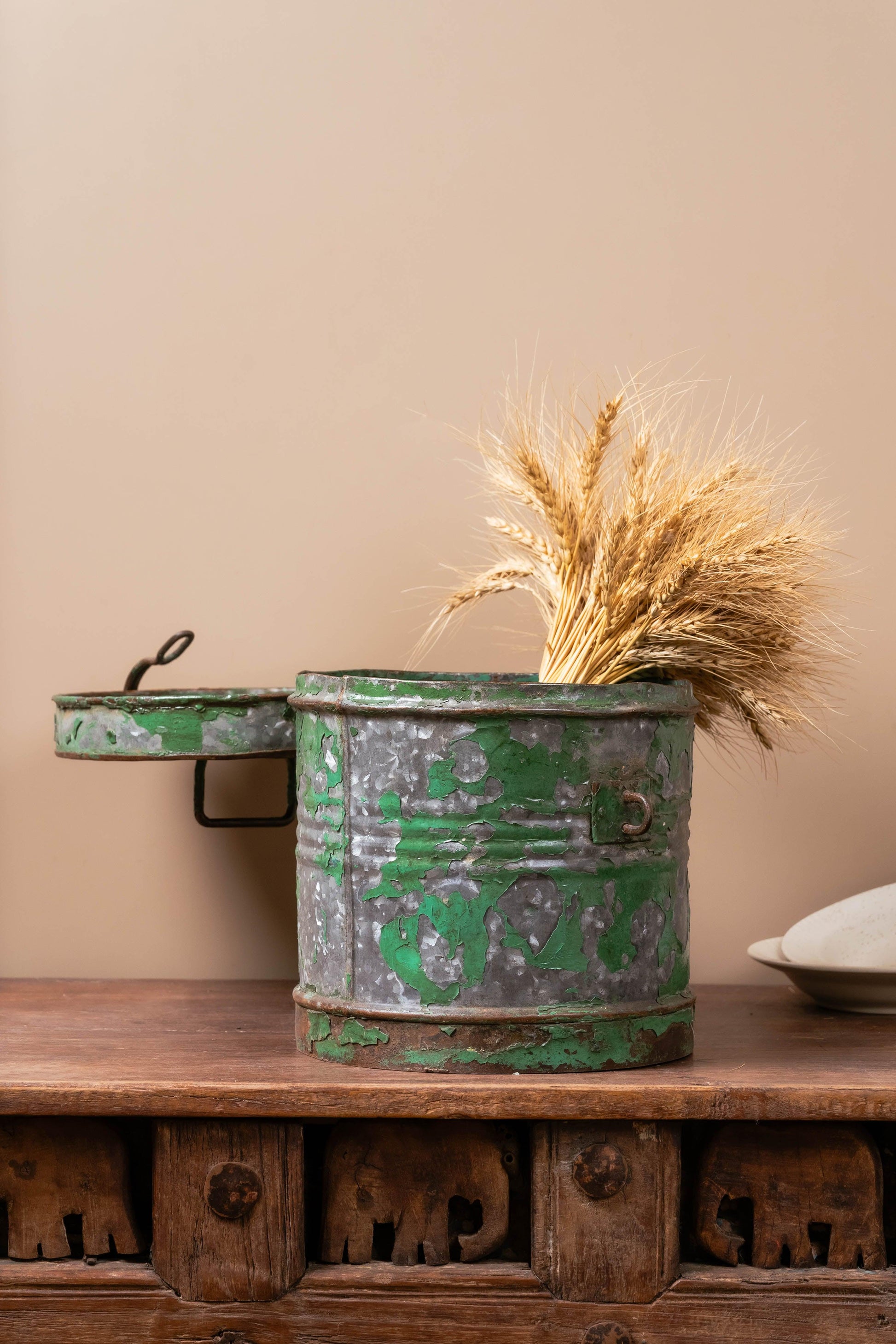 Vintage Green Iron Canister - TESU
