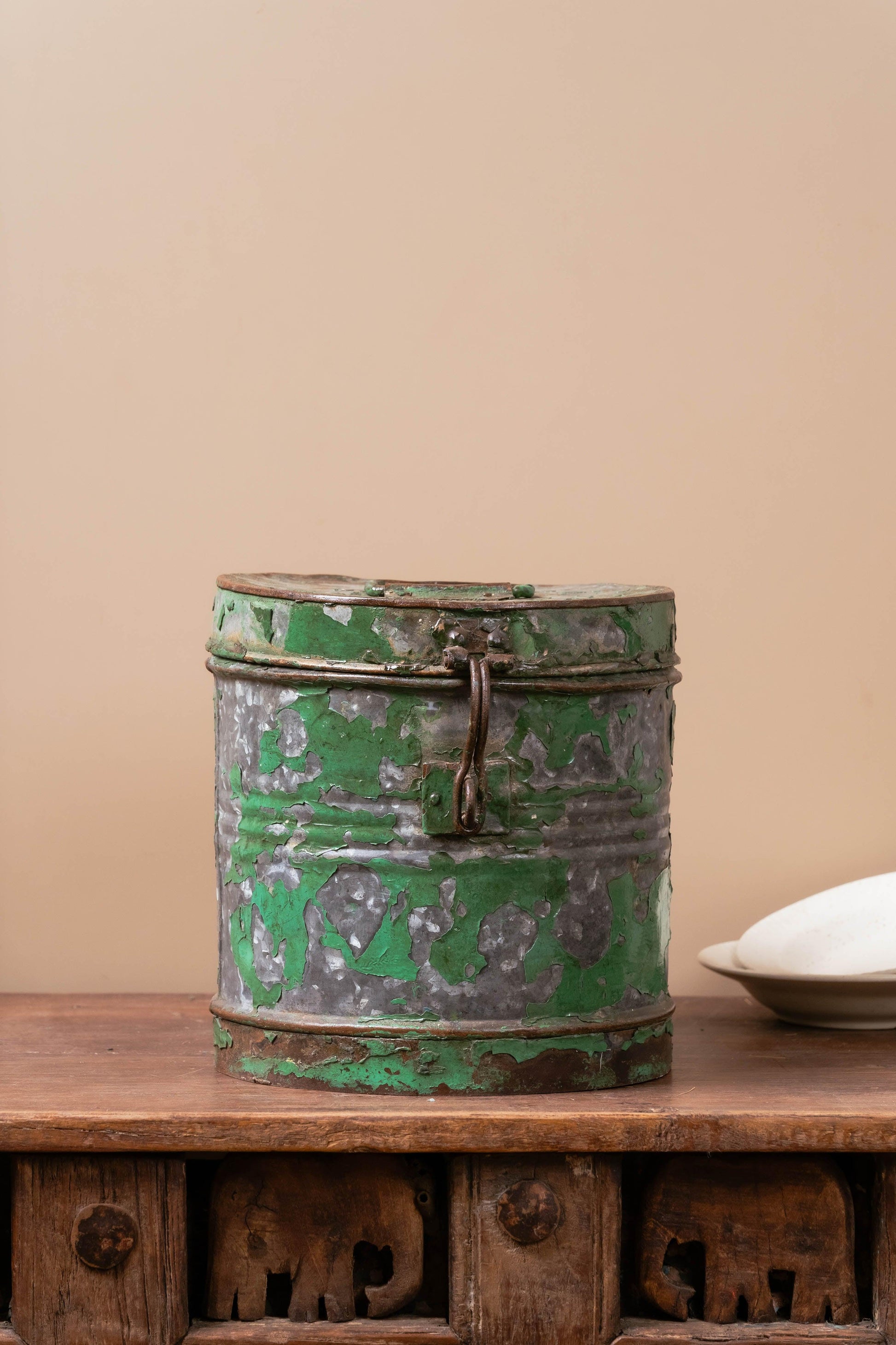 Vintage Green Iron Canister - TESU