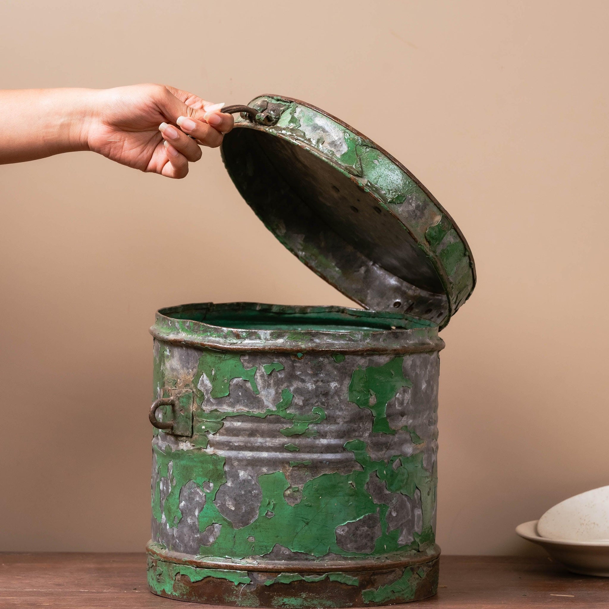 Vintage Green Iron Canister - TESU