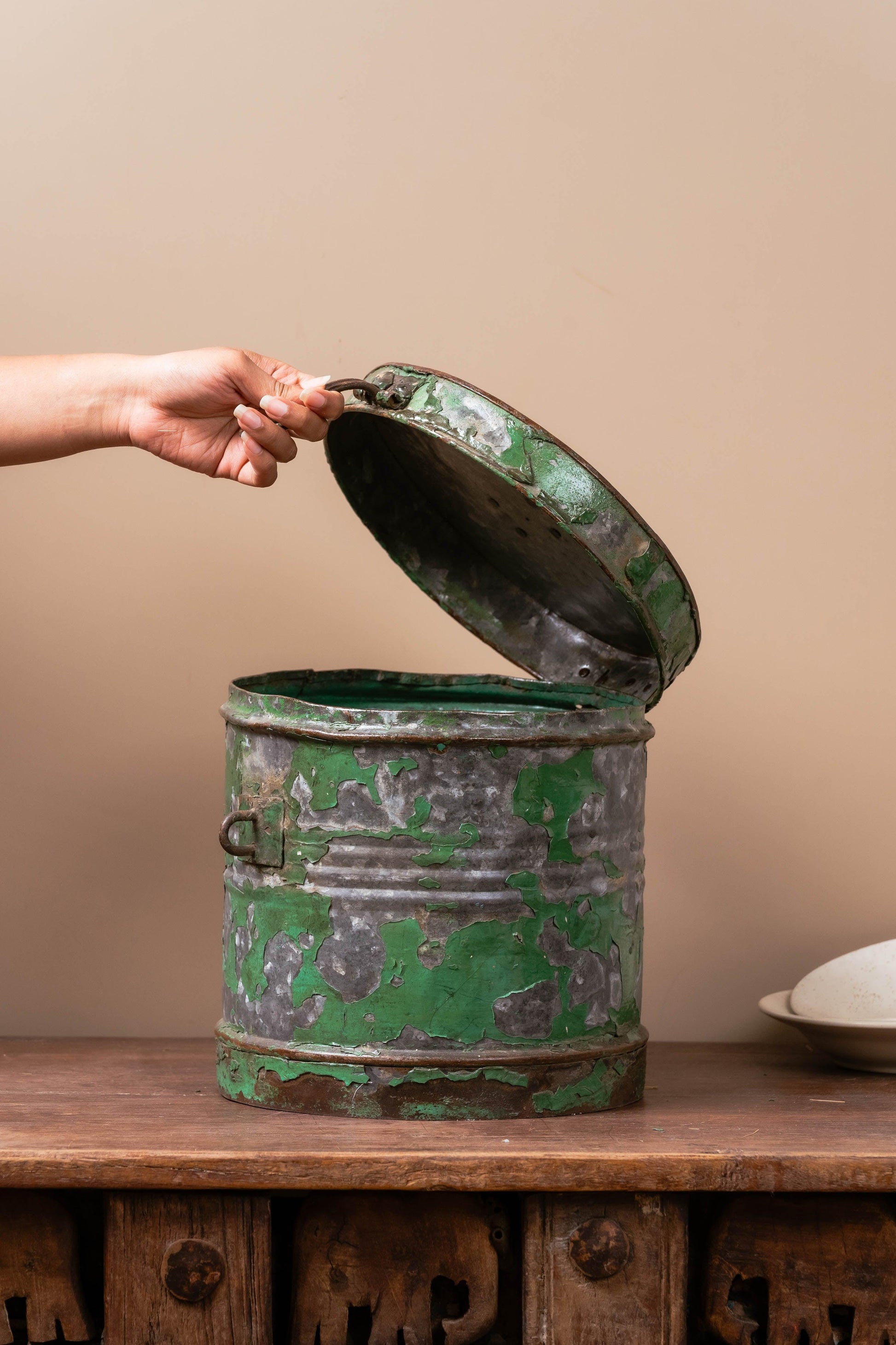 Vintage Green Iron Canister - TESU