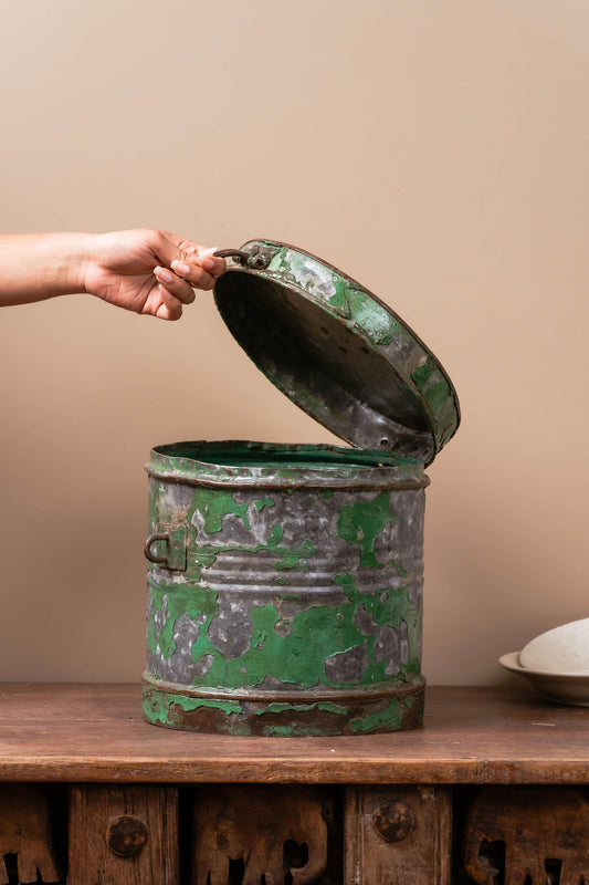 Vintage Green Iron Canister - TESU
