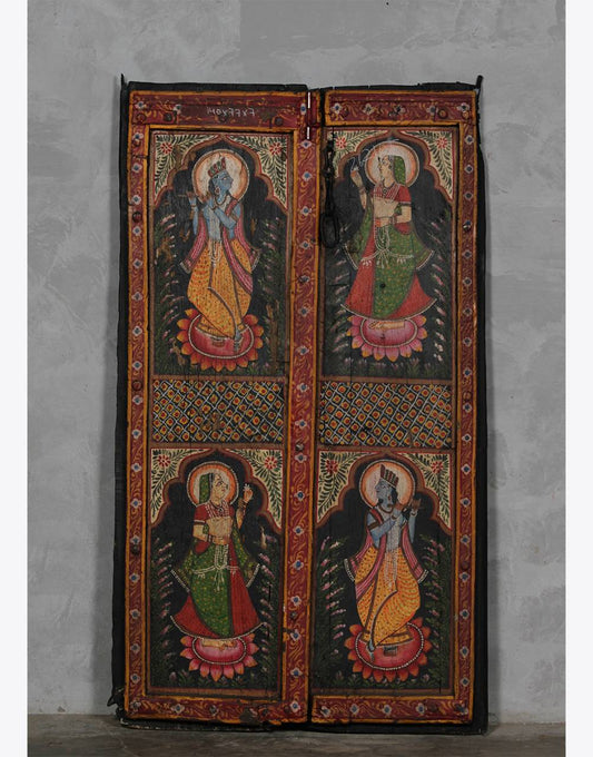 The rich orange and gold detailing, combined with intricate border work, creates a stunning visual masterpiece that embodies the spiritual and artistic heritage of Indian art.