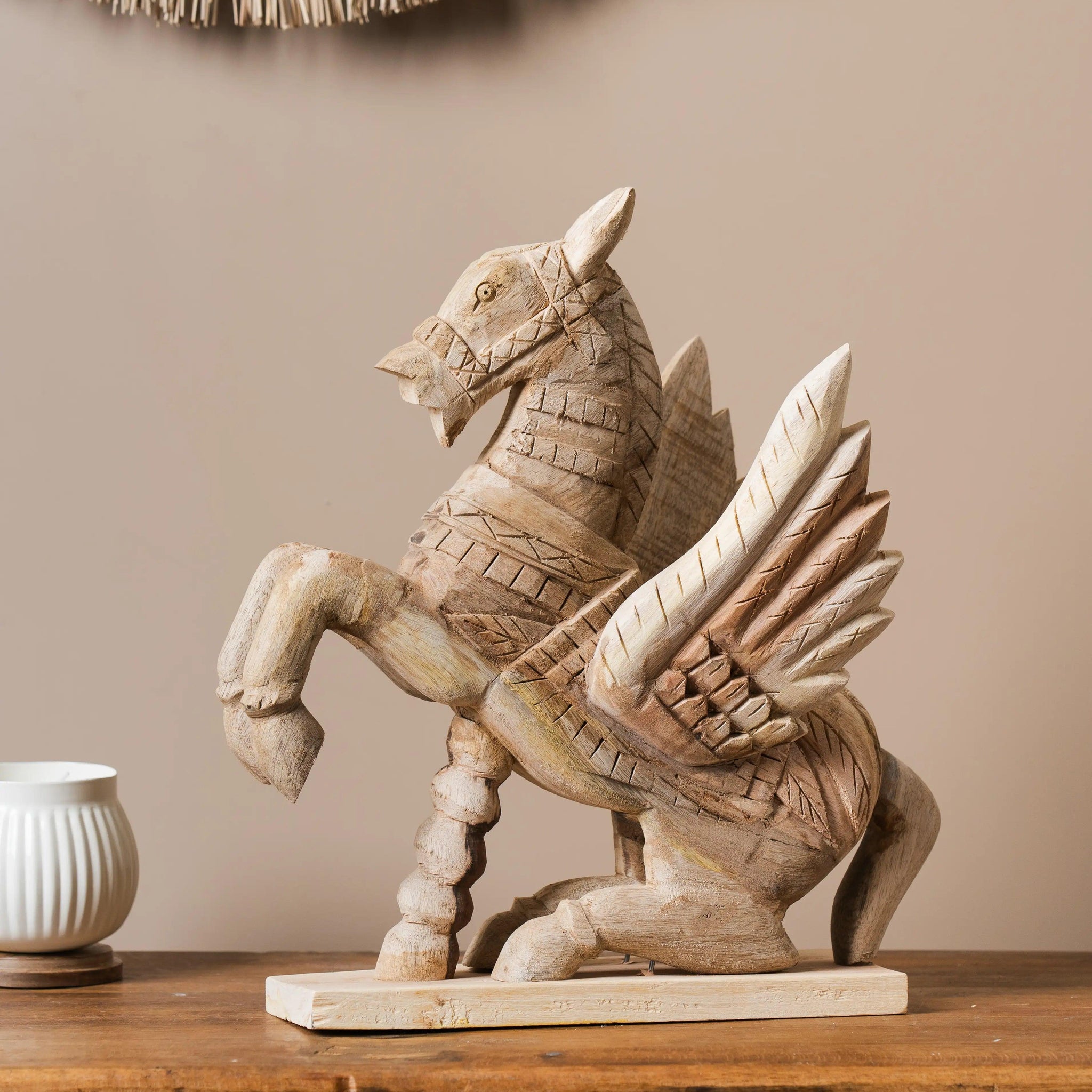 Vintage Handcarved Wooden Horse with Feathers - Single Unit - TESU