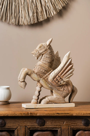 Vintage Handcarved Wooden Horse with Feathers - Single Unit - TESU