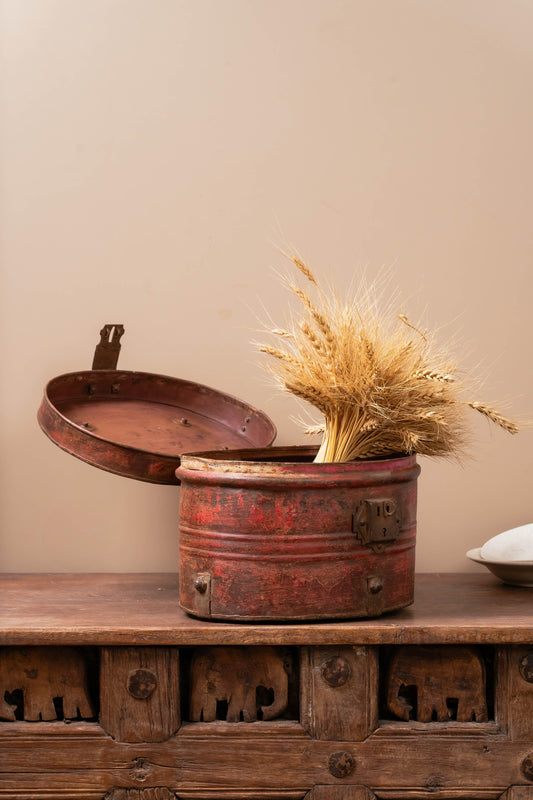 Antique Oval Red Storage Drum - TESU