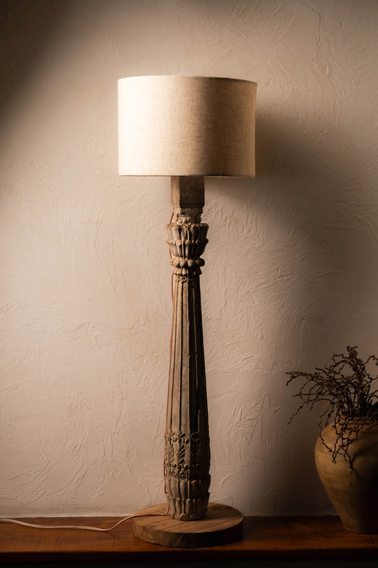 Vintage Pillar Wood Floor Lamp