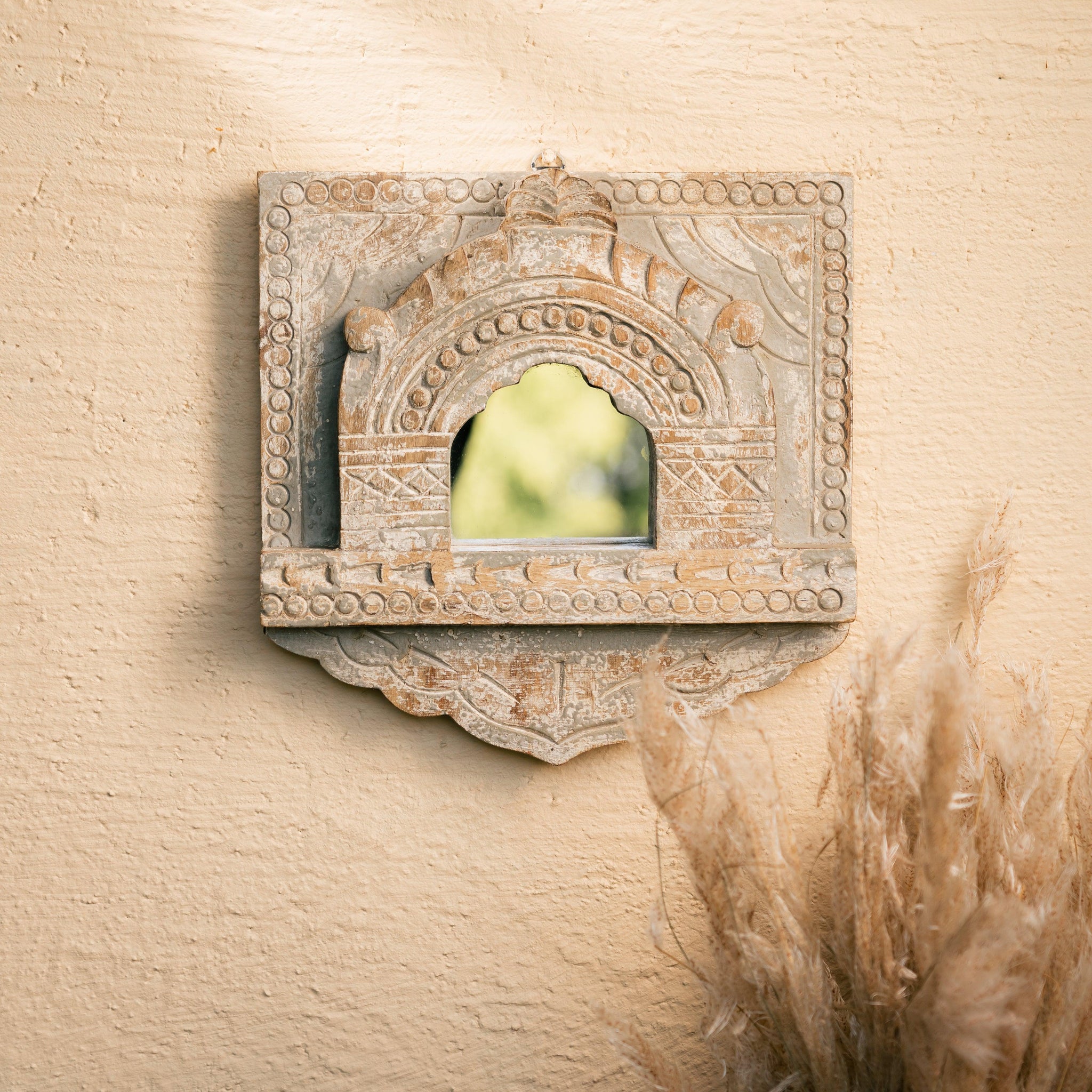 Vintage Wooden Carved Wall Mirror for Home Decor - TESU