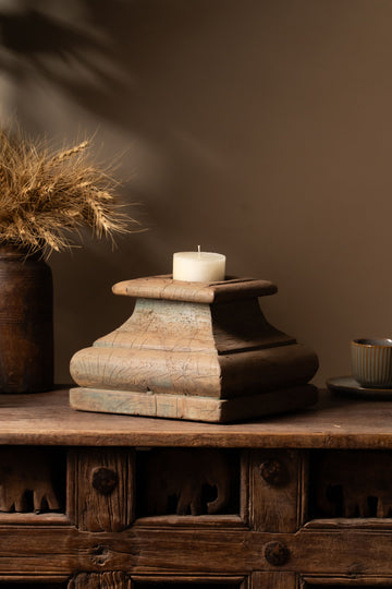 Vintage Wooden Pillar Candle Holder - Design 4