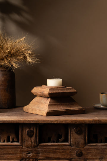 Vintage Wooden Pillar Candle Holder - Design 5