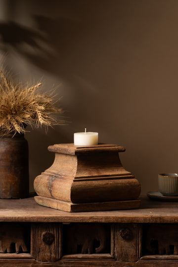Vintage Wooden Pillar Candle Holder - Design 1