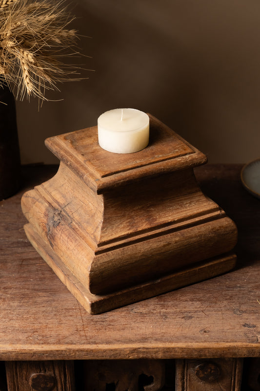 Vintage Wooden Pillar Candle Holder - Design 1