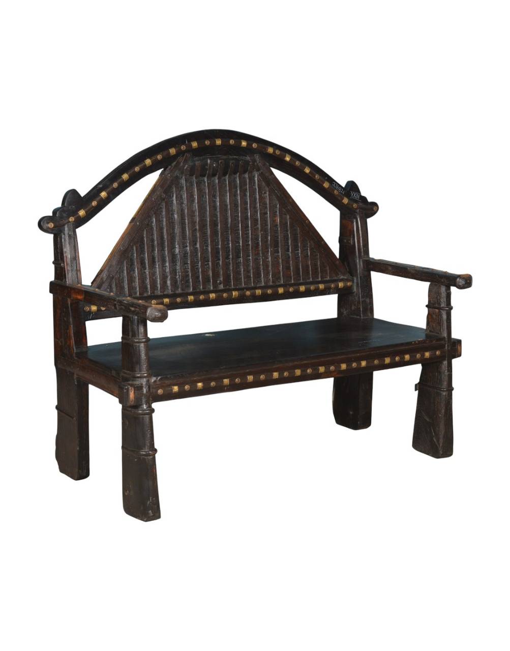 handcrafted masterpiece made from solid teak wood, forged iron, and detailed brass embellishments.