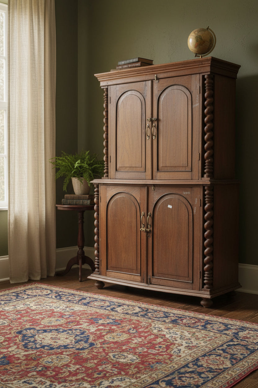 Wooden cabinet with decorative carvings 