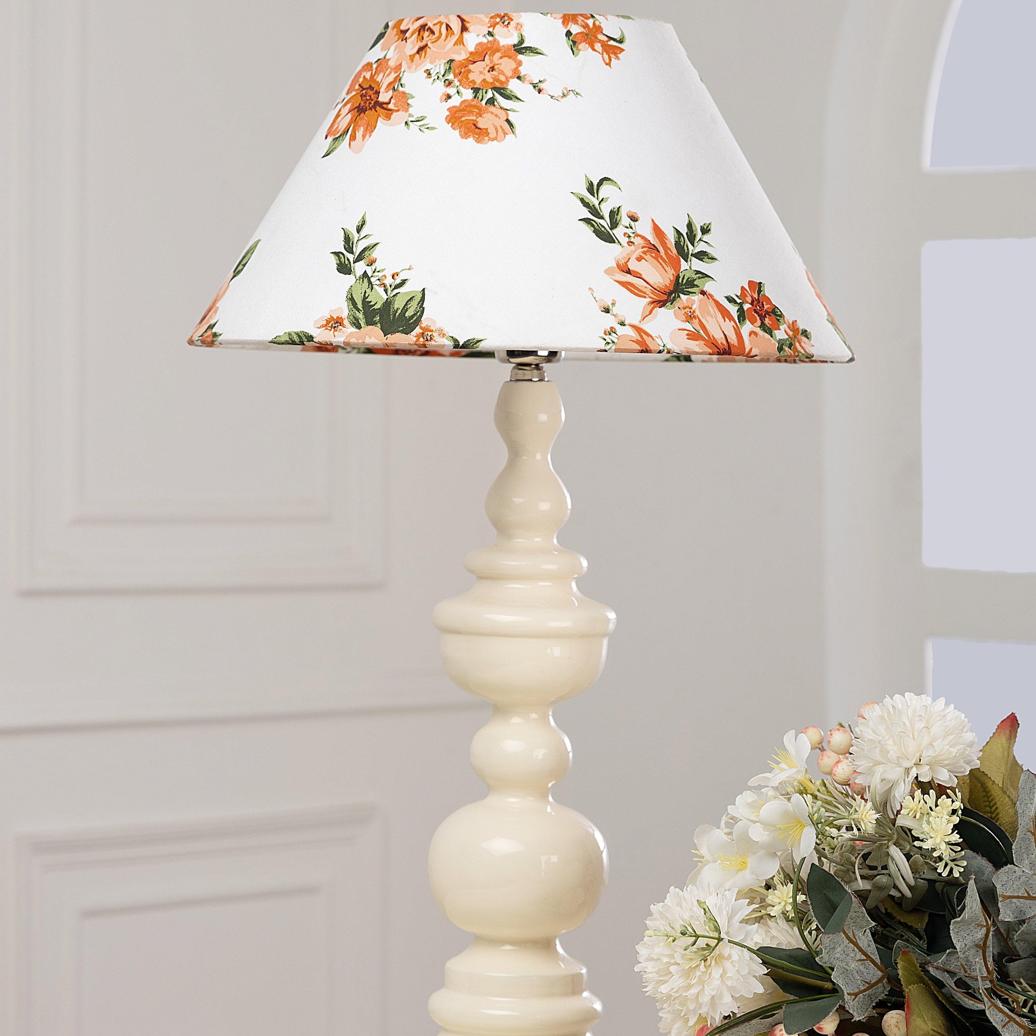 White Floral Wooden Table Lampshade - TESU