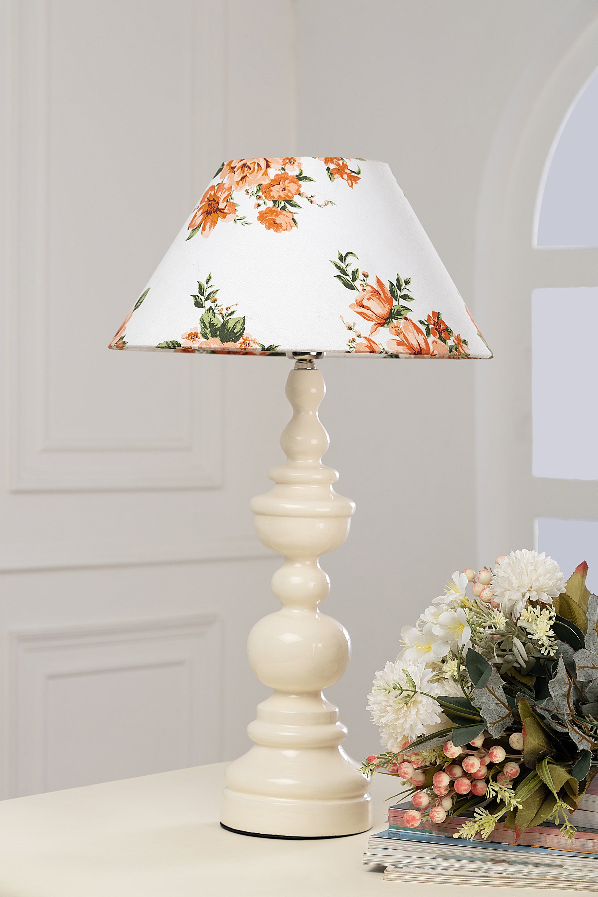 White Floral Wooden Table Lampshade - TESU