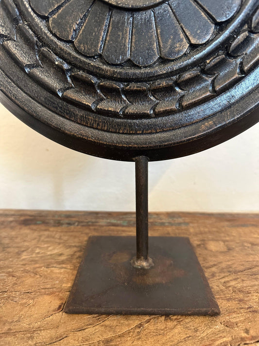 Wooden Carved Wheel on Iron Stand - TESU