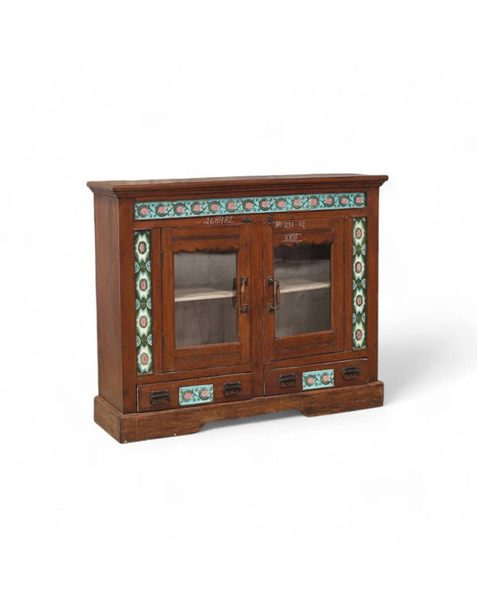 Wooden Glass Cabinet with Drawer - TESU