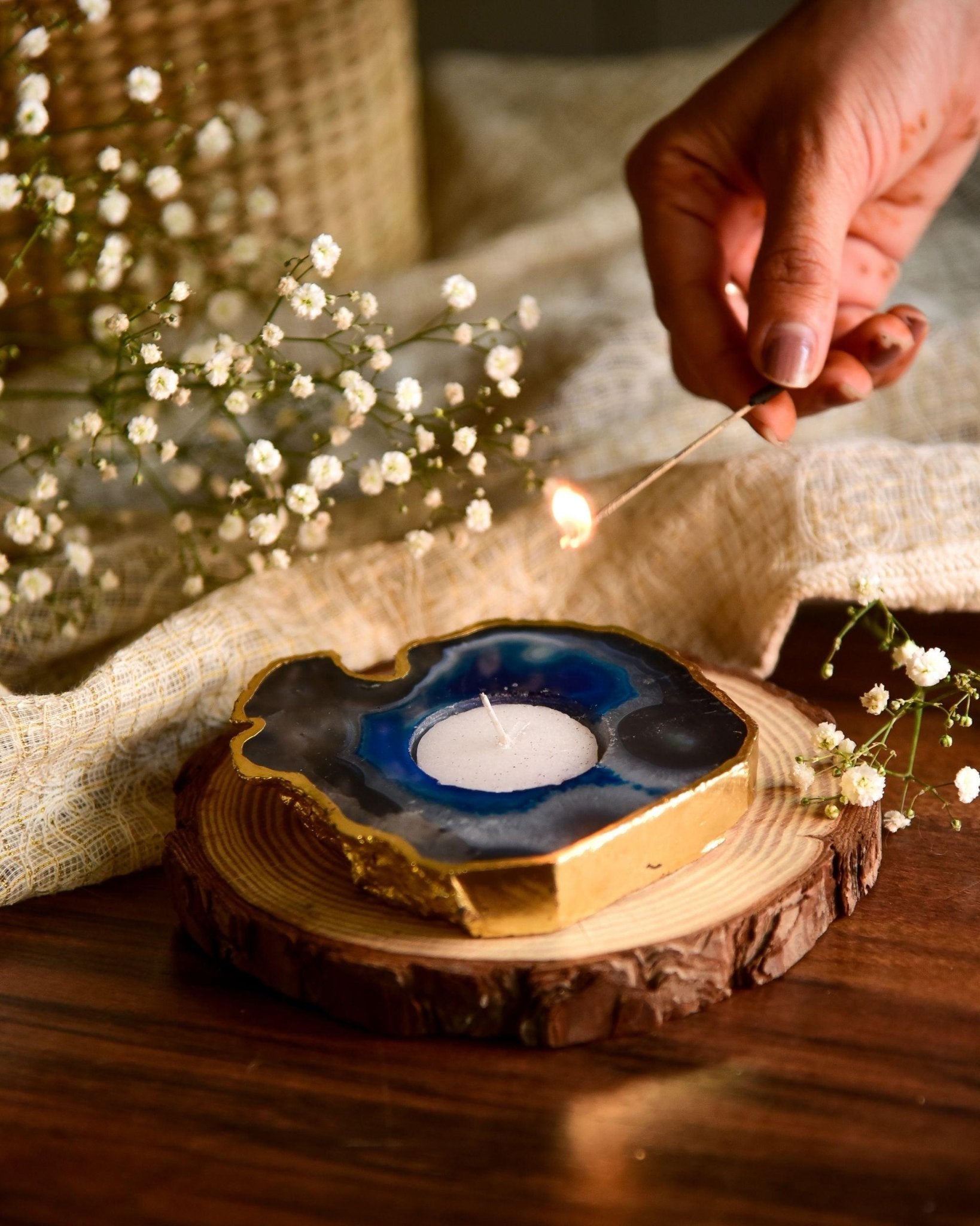 Agate Gemstone Tealight Candle Holder - TesuCandles & Candle Holders
