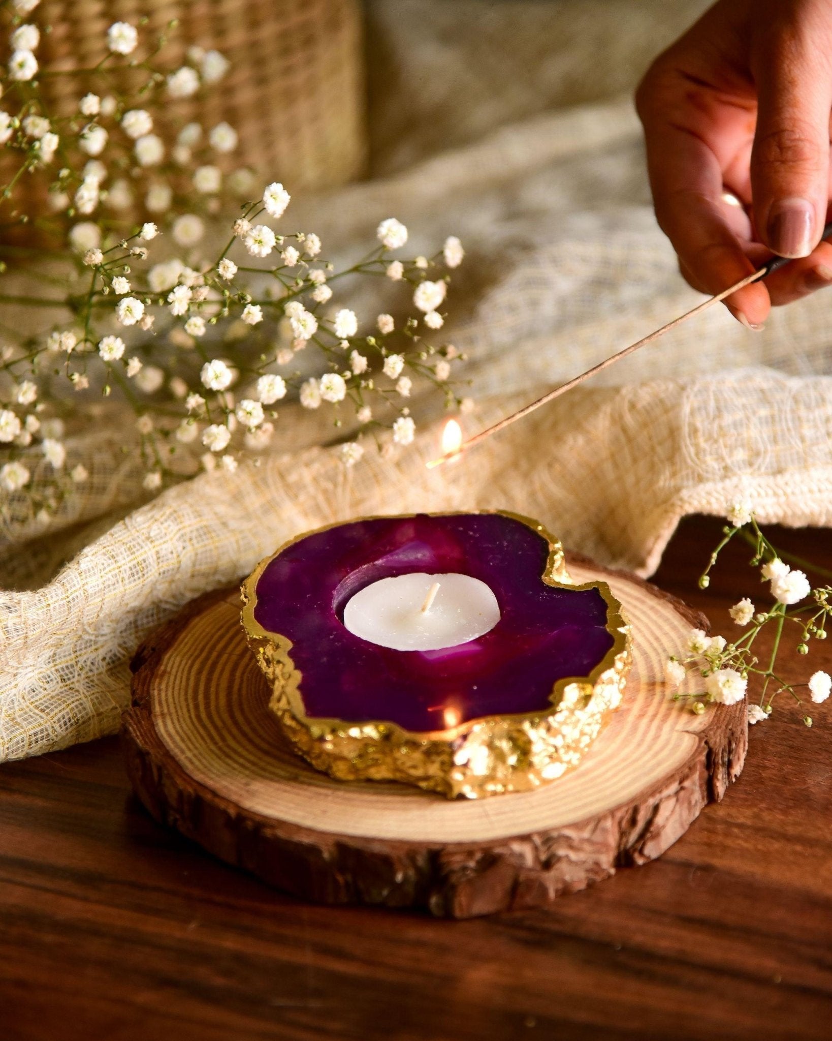 Agate Gemstone Tealight Candle Holder - TesuCandles & Candle Holders