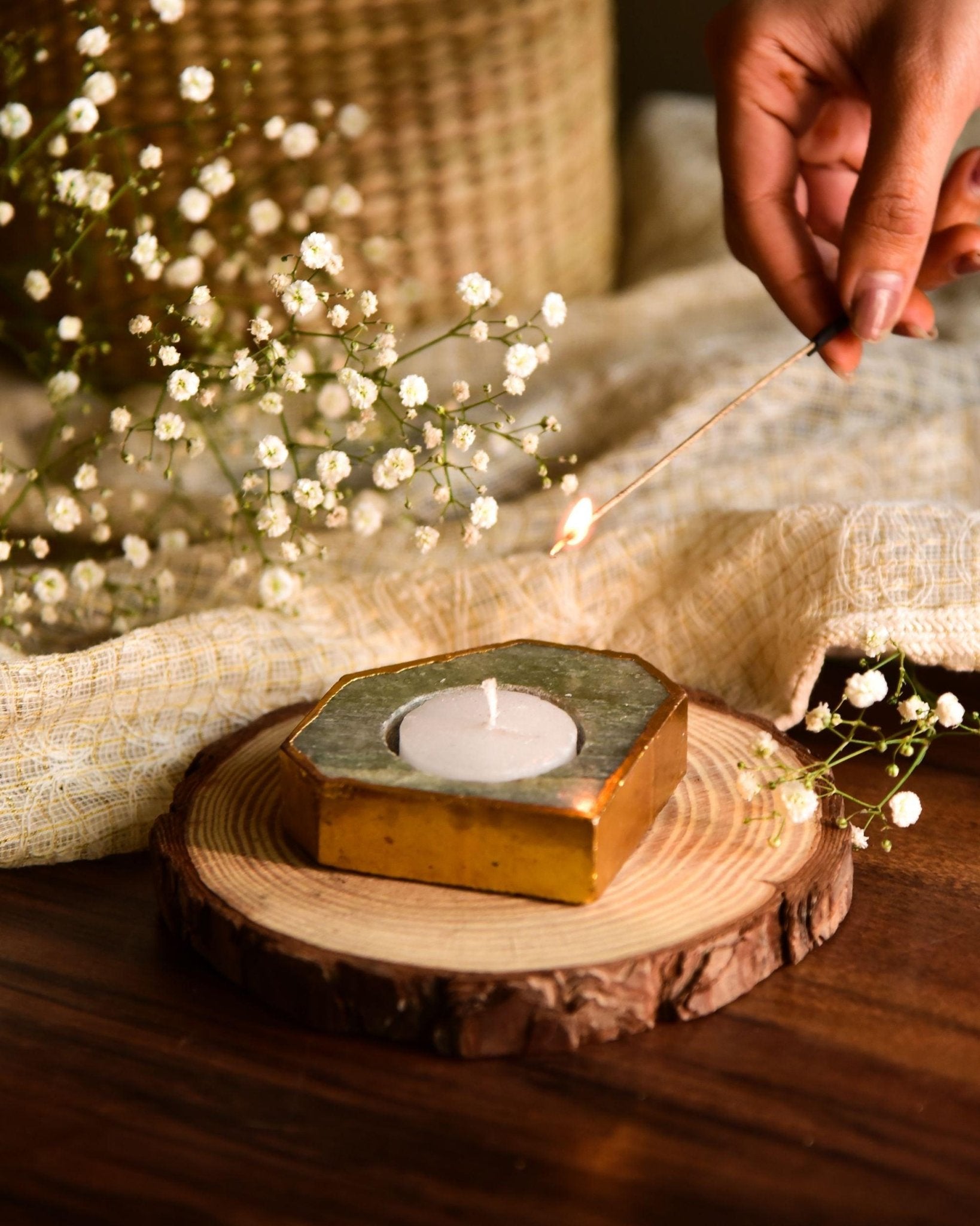 Agate Gemstone Tealight Candle Holder - TesuCandles & Candle Holders