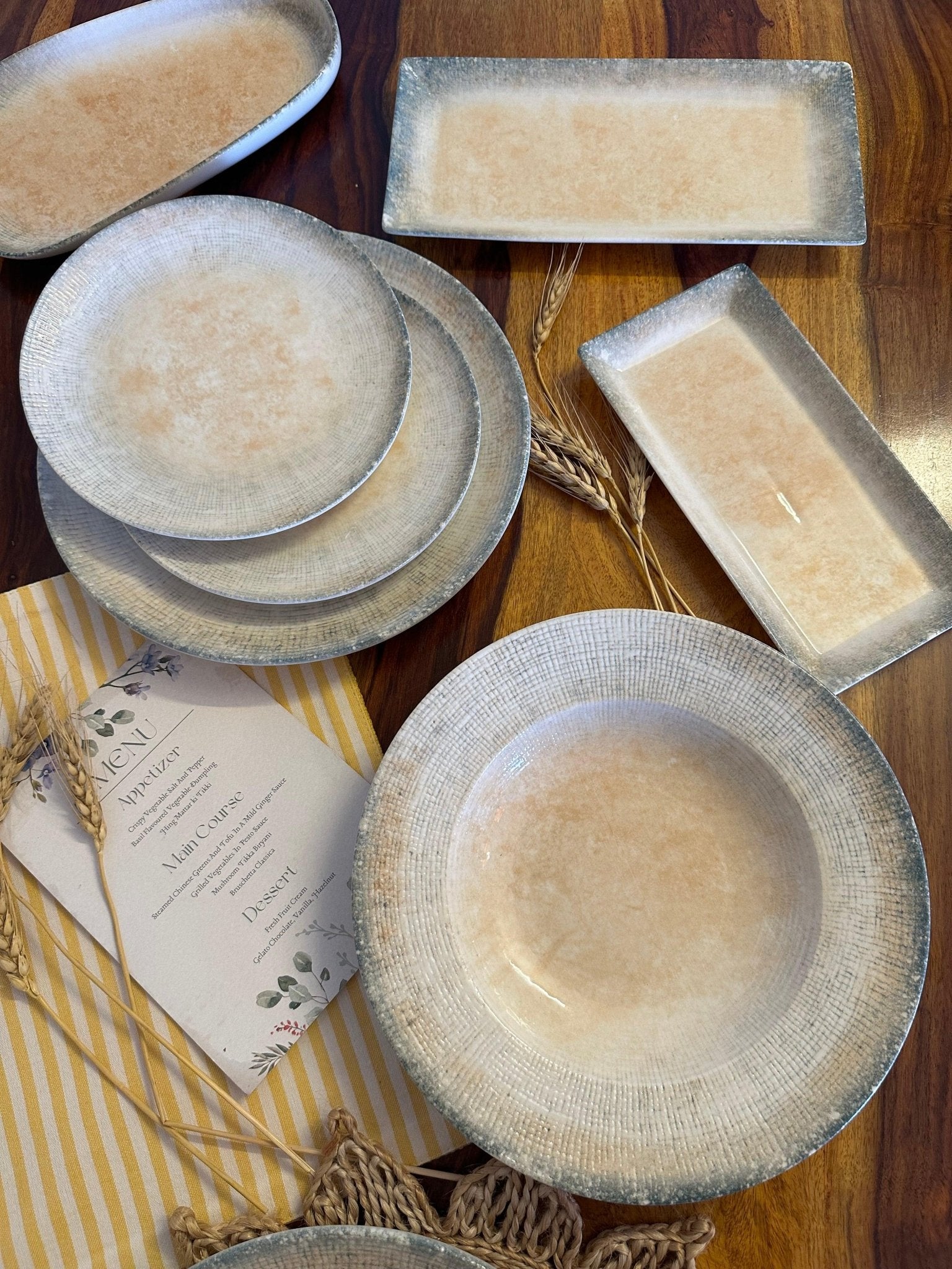 Alacati Pasta Plate - Beige & Turquoise - TesuServing Platters