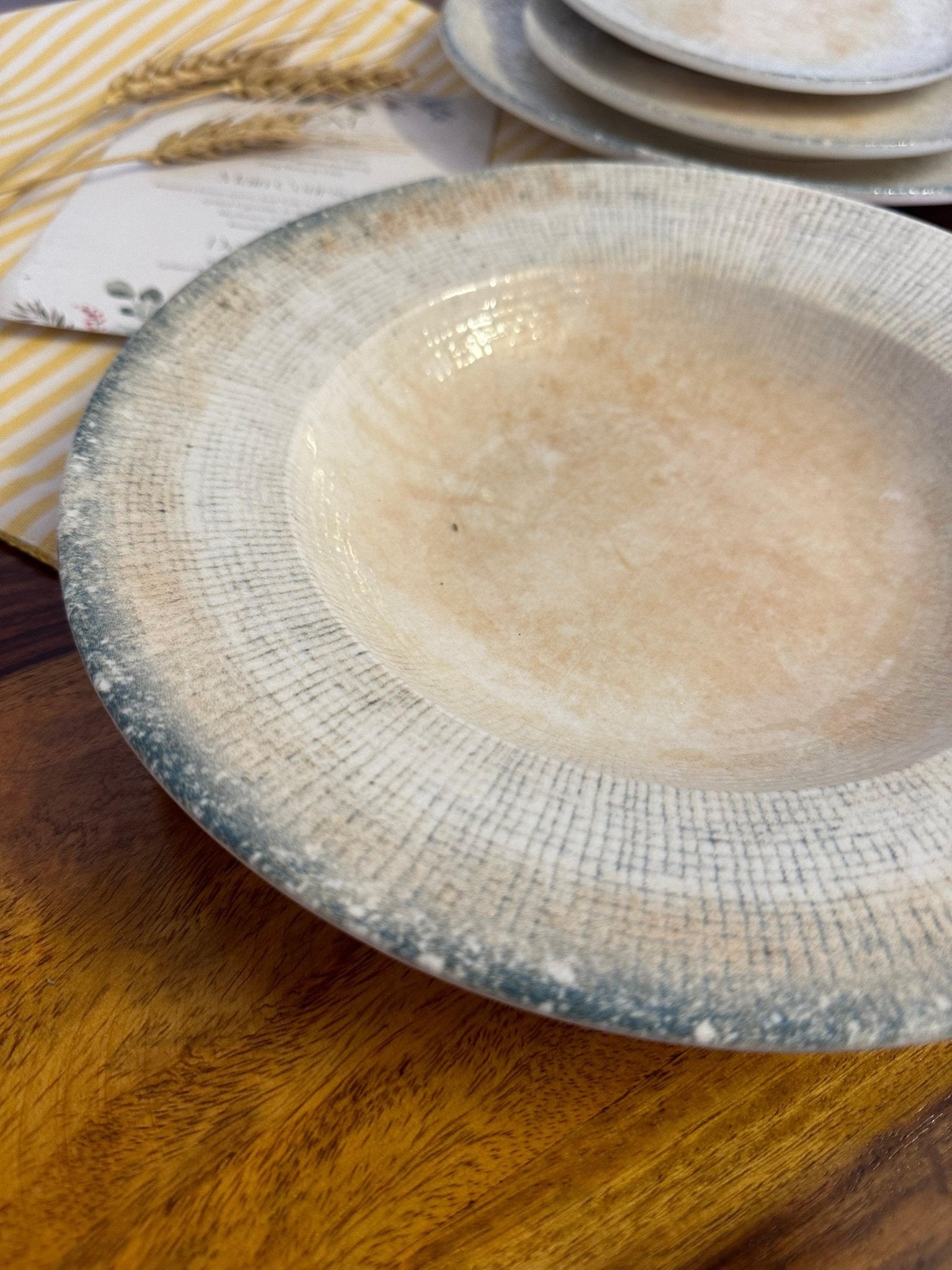 Alacati Pasta Plate - Beige & Turquoise - TesuServing Platters