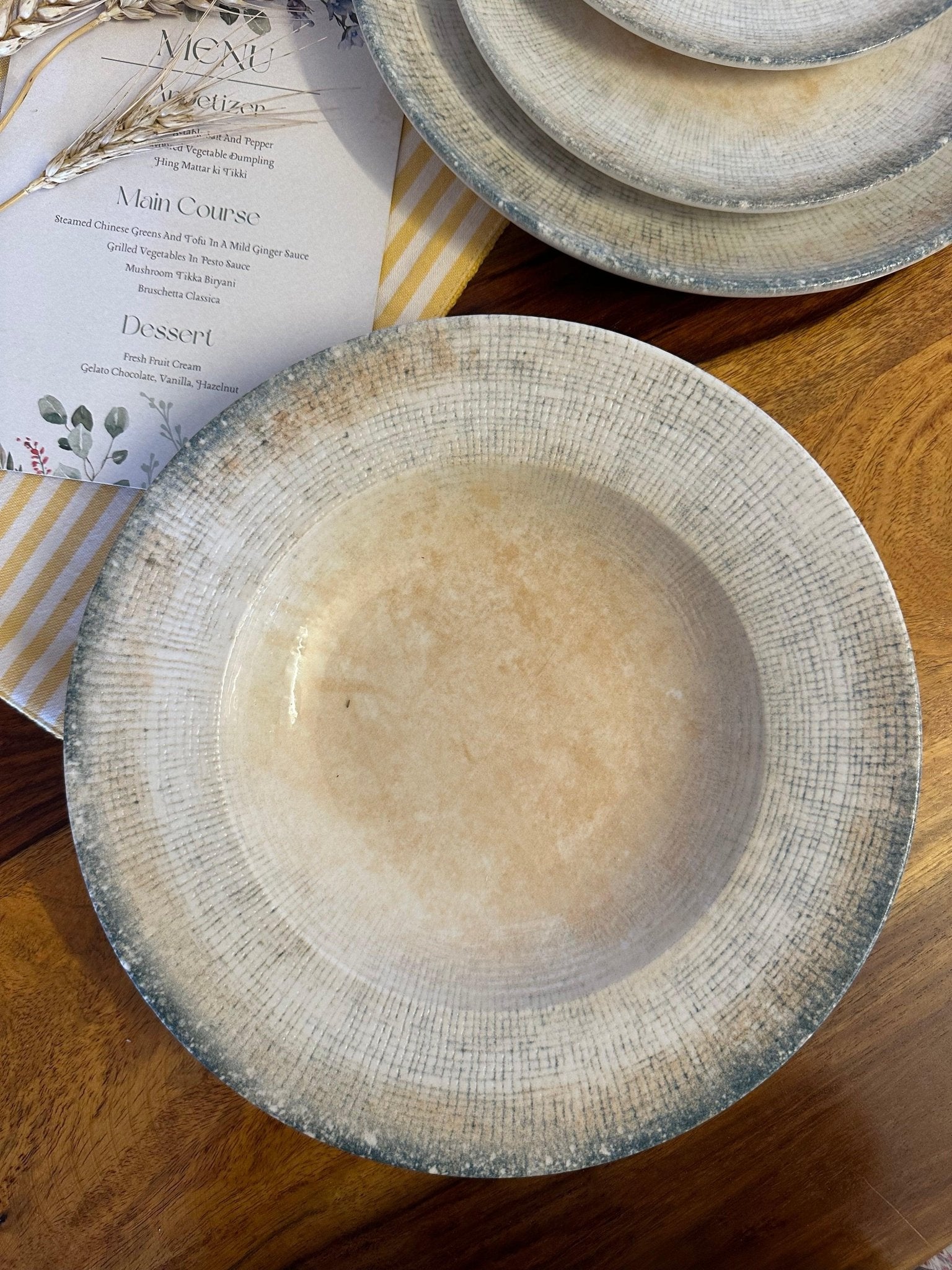 Alacati Pasta Plate - Beige & Turquoise - TesuServing Platters