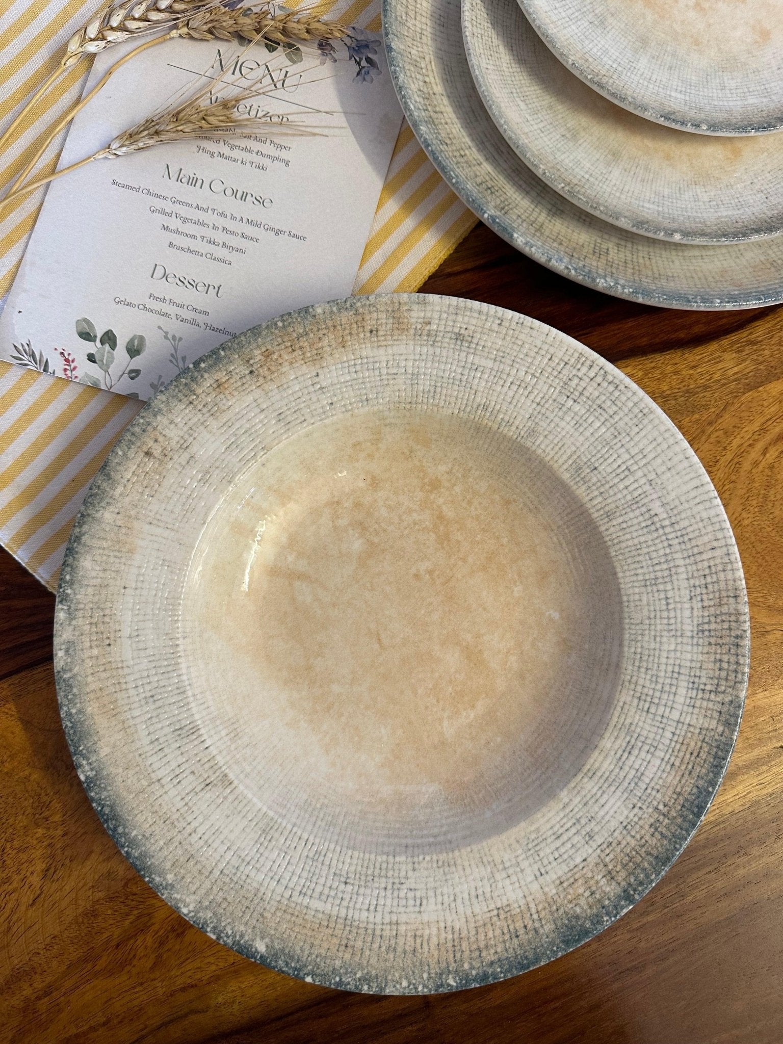 Alacati Pasta Plate - Beige & Turquoise - TesuServing Platters
