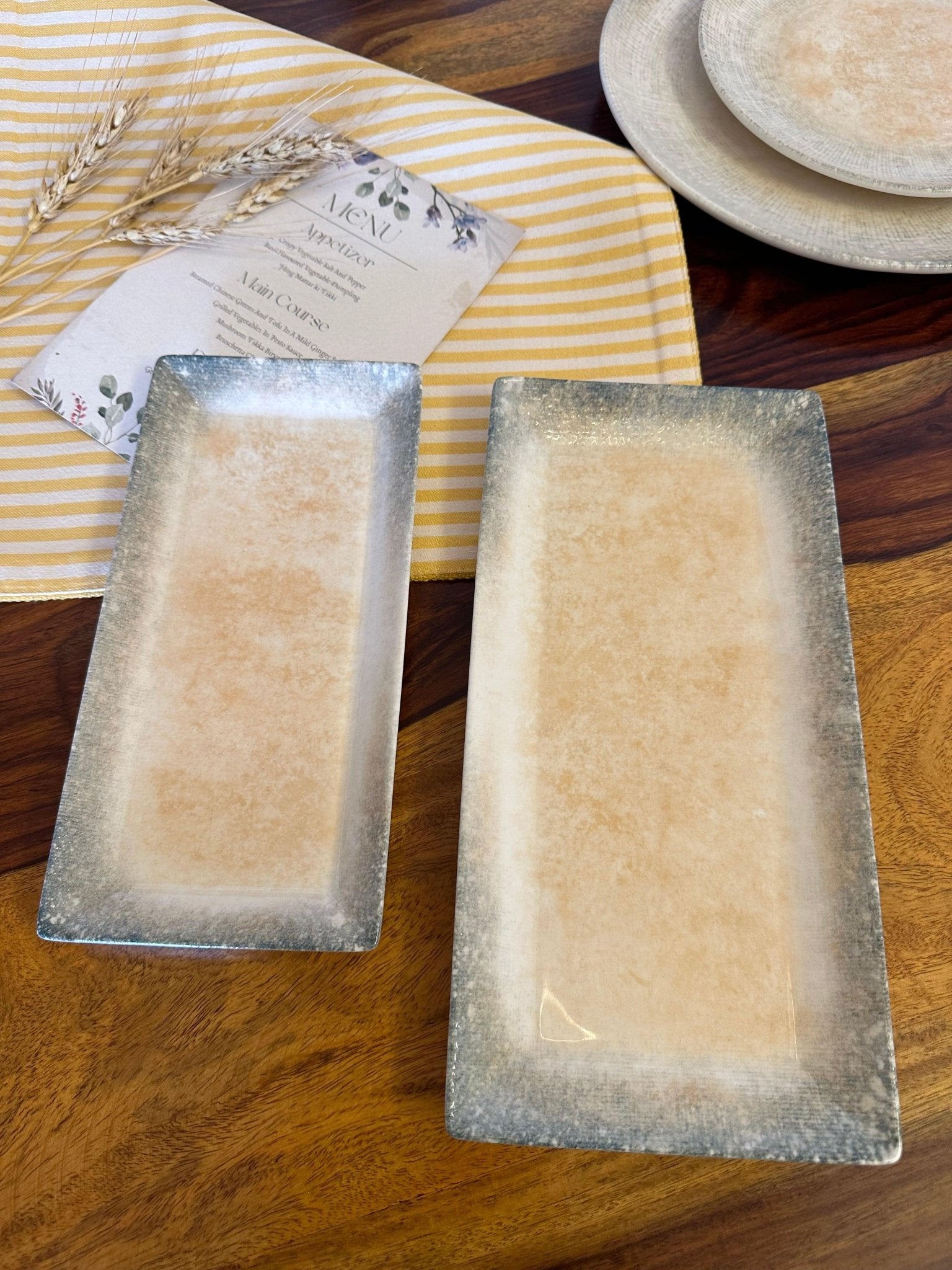 Alacati Rectangular Platter - Beige & Turquoise - TesuServing Platters