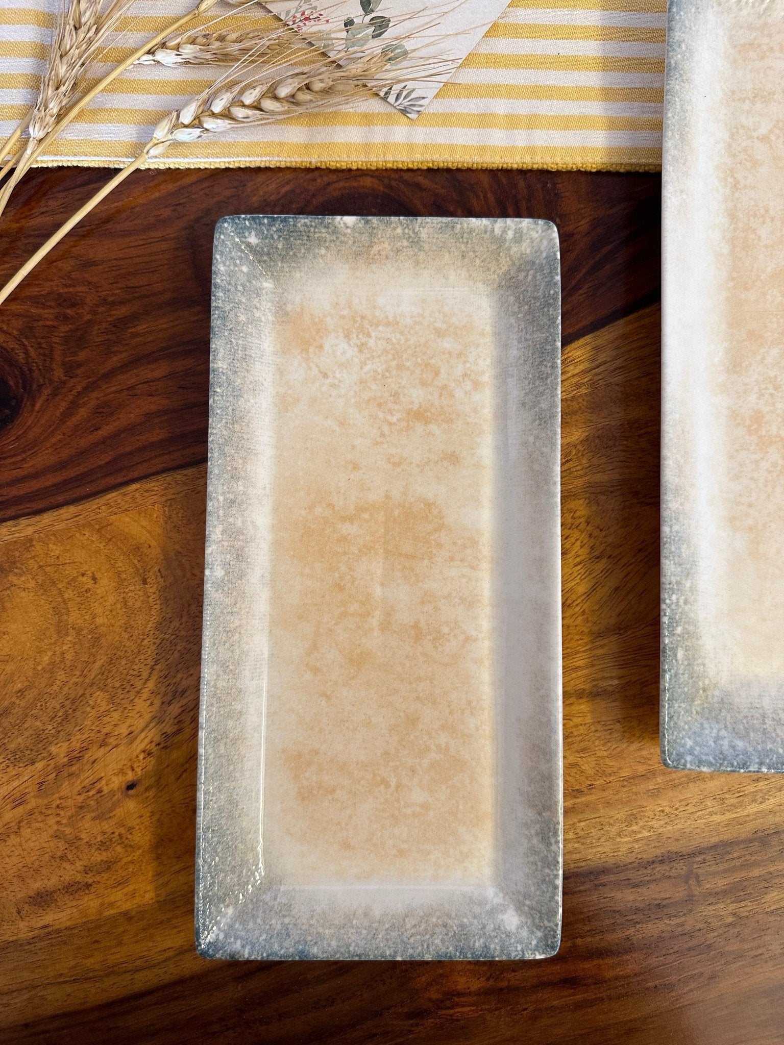 Alacati Rectangular Platter - Beige & Turquoise - TesuServing Platters
