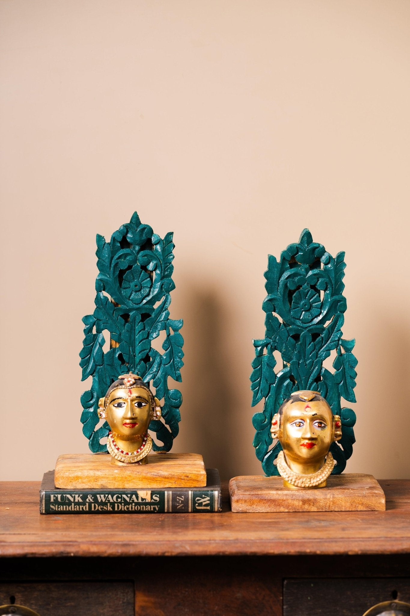 Antique Handcarved Wooden Green Stand - TesuHome Decor