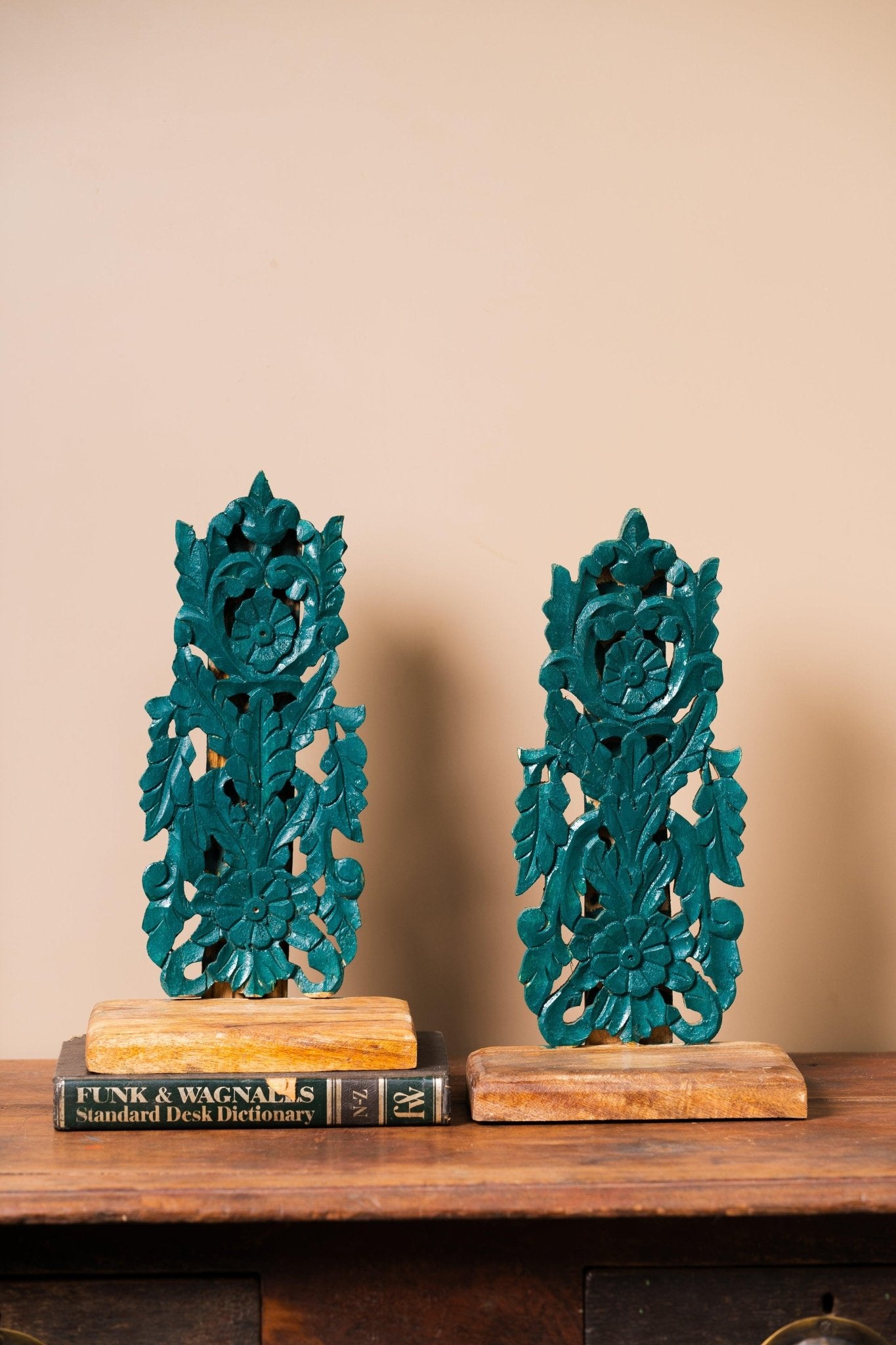 Antique Handcarved Wooden Green Stand - TesuHome Decor