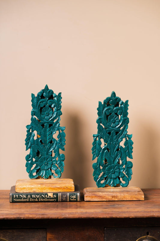 Antique Handcarved Wooden Green Stand - TesuHome Decor