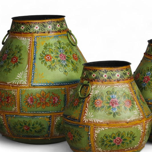 Antique Iron Green Hand Painted pot - Set of 3 - TesuHome & Kitchen