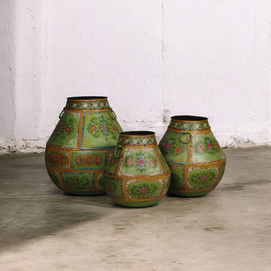 Antique Iron Green Hand Painted pot - Set of 3 - TesuHome & Kitchen