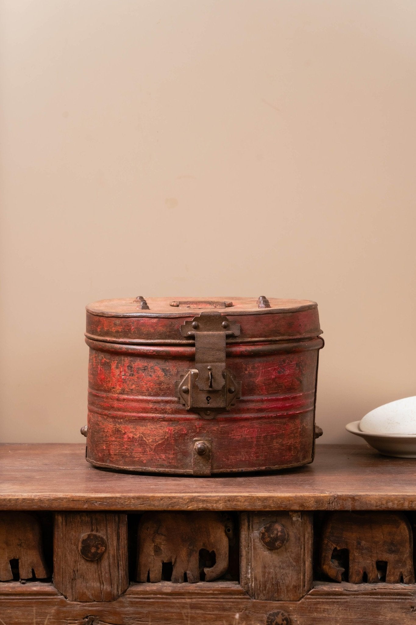 Antique Oval Red Storage Drum - TesuHome Decor