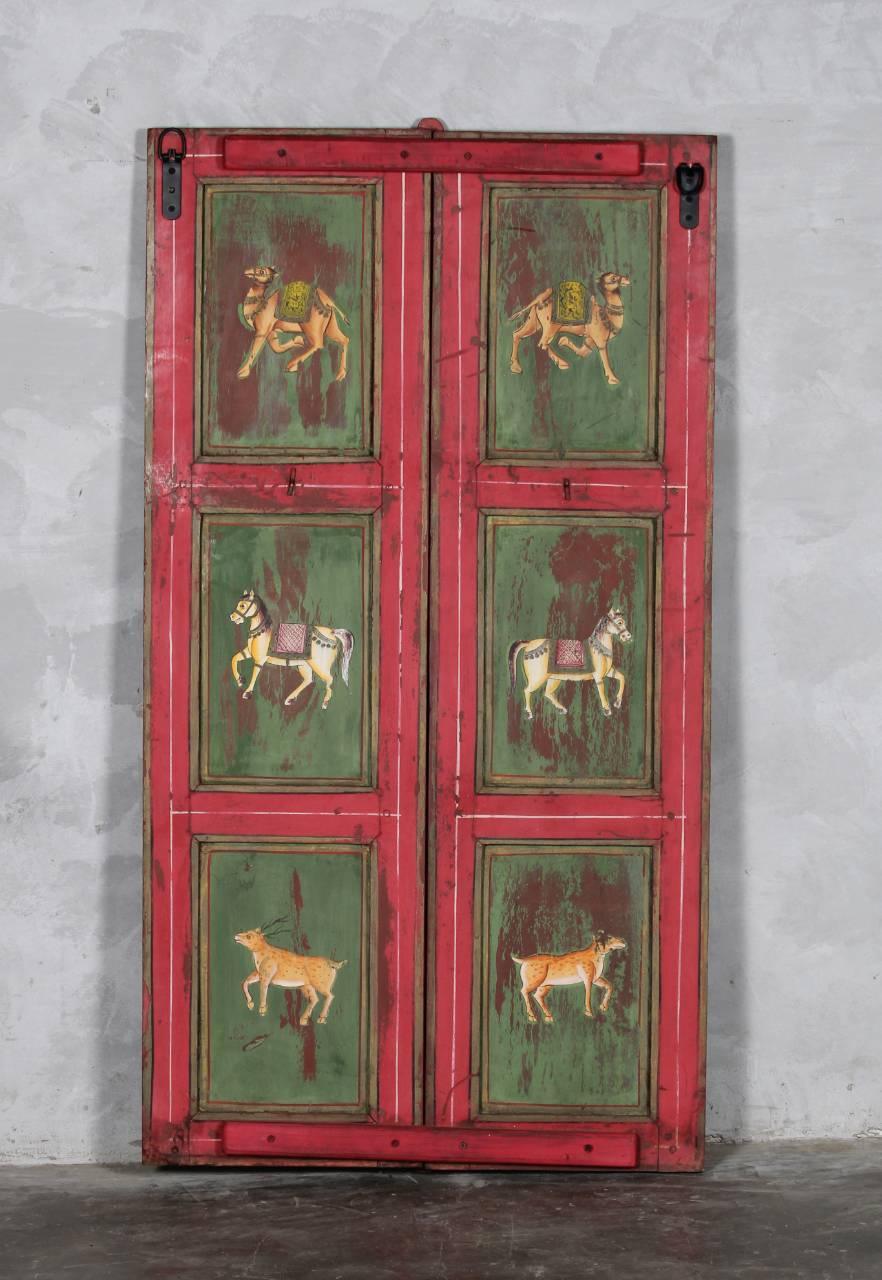 Antique Style Folk Art Door Panel - Hand - Painted Indian Heritage Wall Art - TesuWall Decor