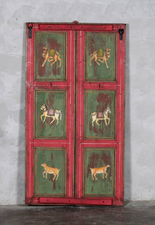 Antique Style Folk Art Door Panel - Hand - Painted Indian Heritage Wall Art - TesuWall Decor