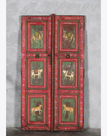 Antique Style Folk Art Door Panel - Hand - Painted Indian Heritage Wall Art - TesuWall Decor