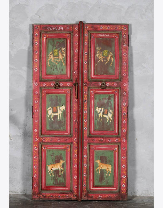 Antique Style Folk Art Door Panel - Hand - Painted Indian Heritage Wall Art - TesuWall Decor