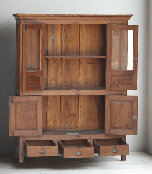 Antique Wood and Glass Crockery Cabinet - TesuCabinets & Storage
