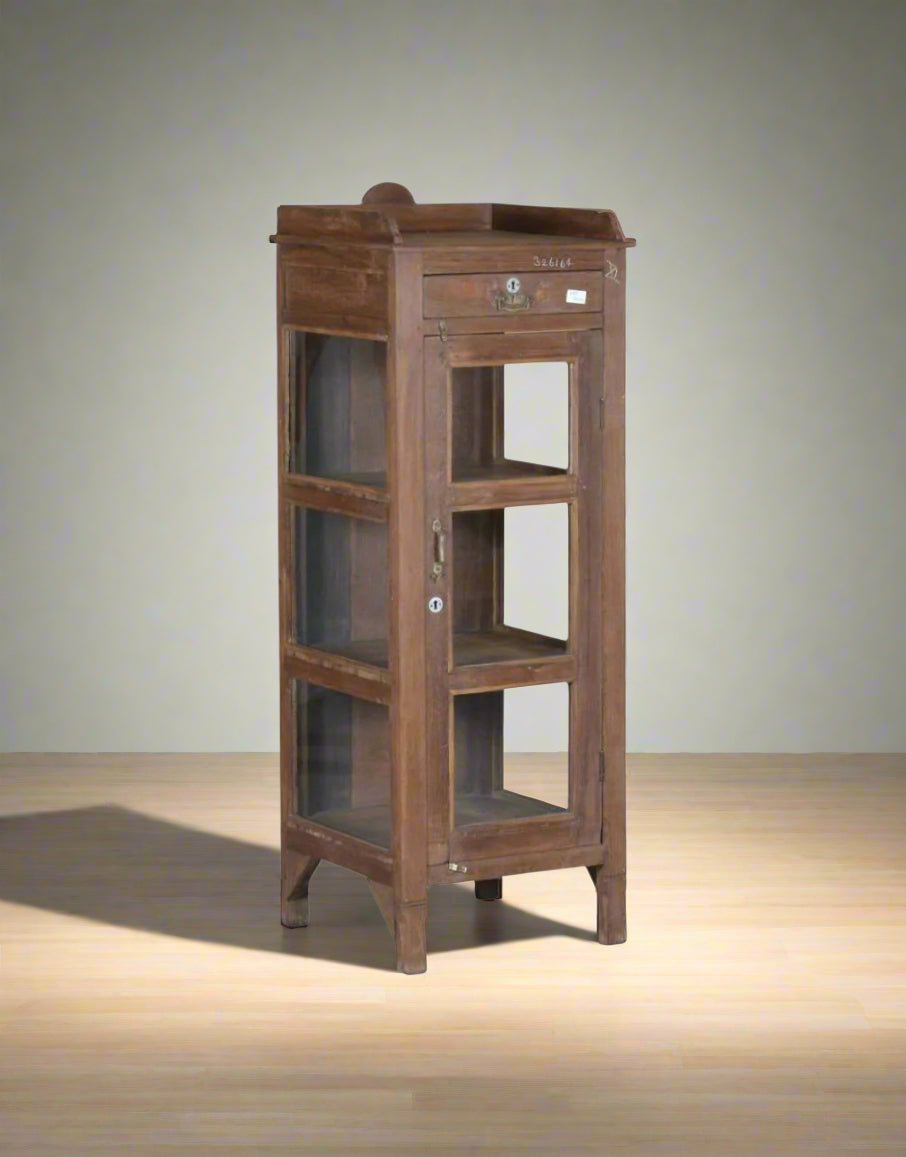 Antique wooden almirah with glass drawer unit and open shelving – Tesu Furniture & Seating