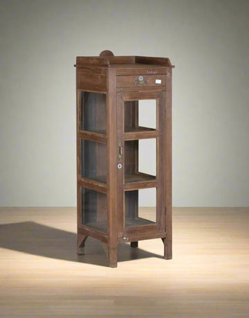 Antique wooden almirah with glass drawer unit and open shelving – Tesu Furniture & Seating