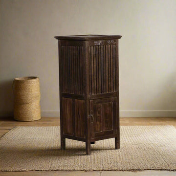 Antique wooden almirah with door on top section, textured surface in room setting – Tesu Furniture & Seating
